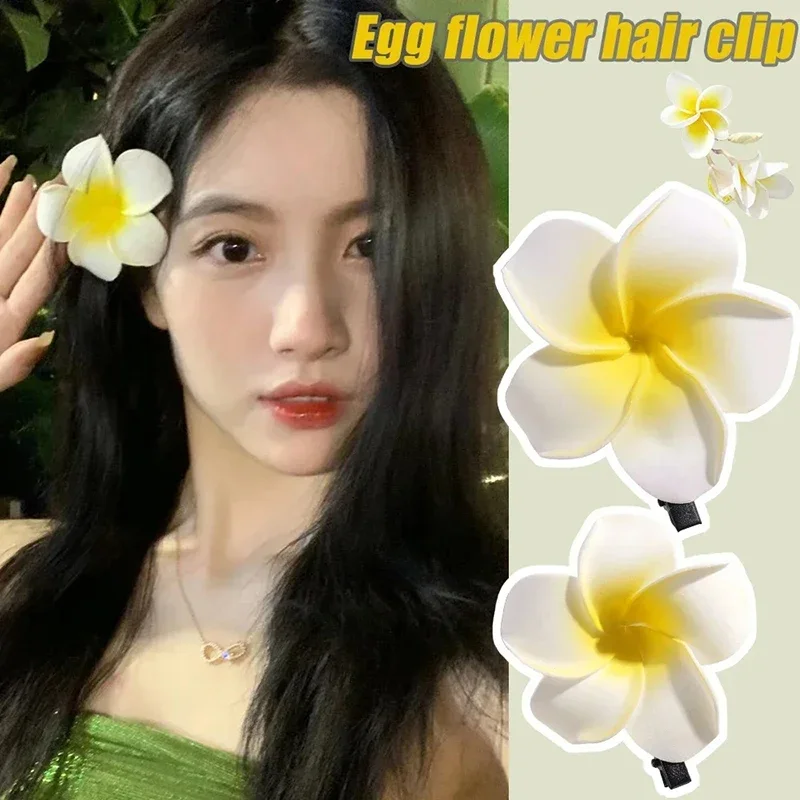 1pc Plumeria Flower Hair Clips For Women Hairpins Girls Side