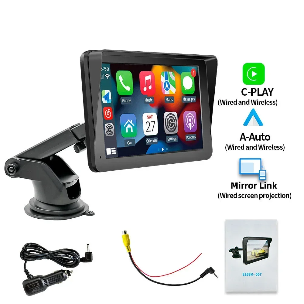 MP5 Player GPS Portable 7" Inch Auto Car Screen Car Display PND MP5 GPS Wireless CarPlay For IOS & Android.