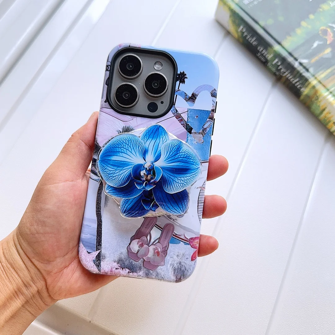 Flower Magnetic Attraction Phone Holder Case - Shockproof Back Cover