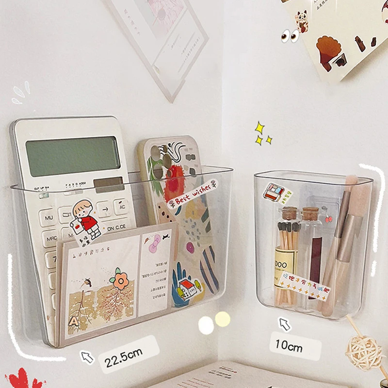 

Transparent Wall Storage Box Wall-mounted No Punch Bedside Racks Home Key Cosmetic Hanging Wall Mounted Organizer Storage Box