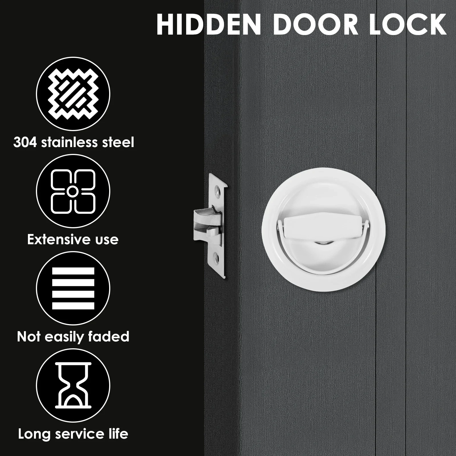 Recessed Door Lock 304 Stainless Steel Rustproof Hidden Door Handle Lock Keyless for Sliding Recessed for Living Bedrooms