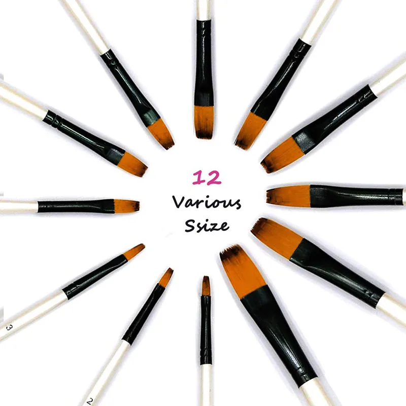 Acrylic Paint Brushes Set 12pcs Flat Tip Nylon Hair Artist Paintbrushes for  Acrylic Watercolor Oil Ink Canvas Nail Art Painting - AliExpress