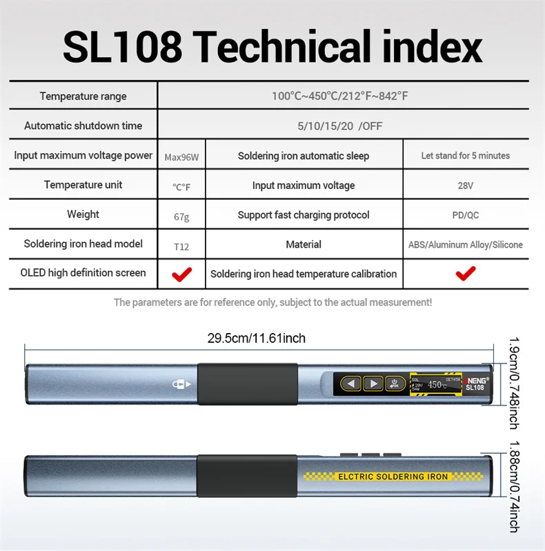 SL108 T12 Soldering Iron Portable 96w 100-450°C Adjustable Temperature Digital S