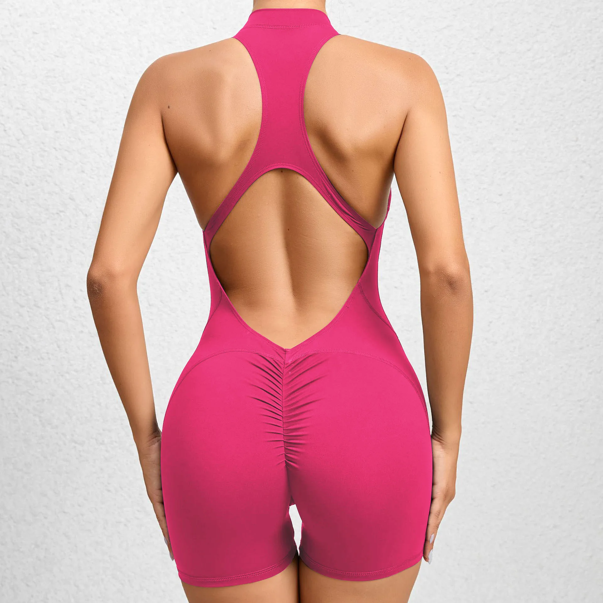 thumbnail image 1 of Conjunto de yoga con cremallera para mujer, mono deportivo sin mangas, mono sexy de una pieza con tirantes y sujetador acolchado, monos de entrenamiento, ropa deportiva, 1 of 5
