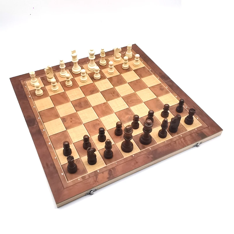 39 センチメートルチェスチェッカーバックギャモン 3 で 1 セット木製