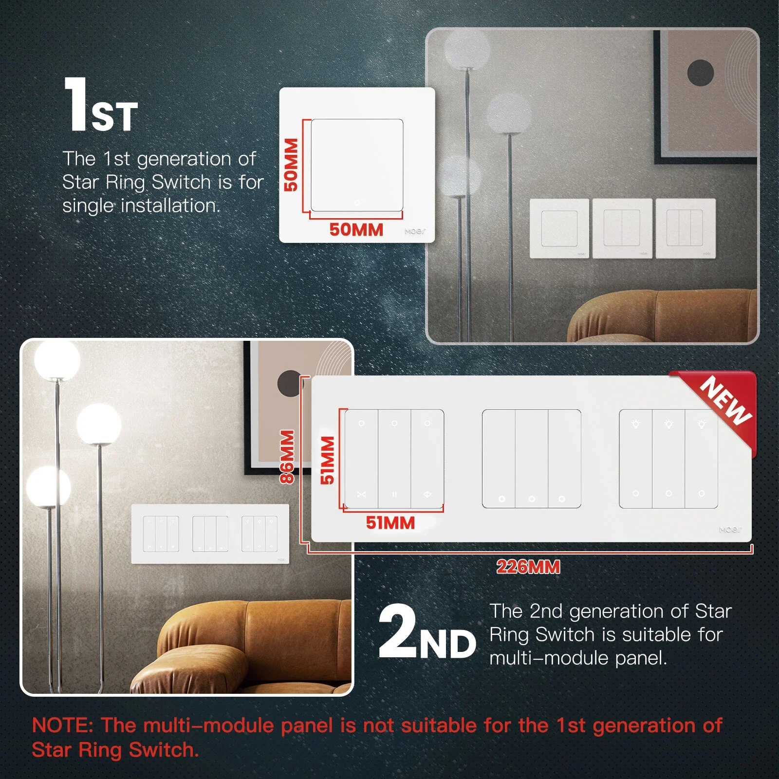 MOES-스마트 조명 스위치 Tuya ZigBee 스타 링 시리즈, 중립 와이어 없음 커패시터 필요 없음 스마트 라이프 알렉사 구글 홈으로 작동