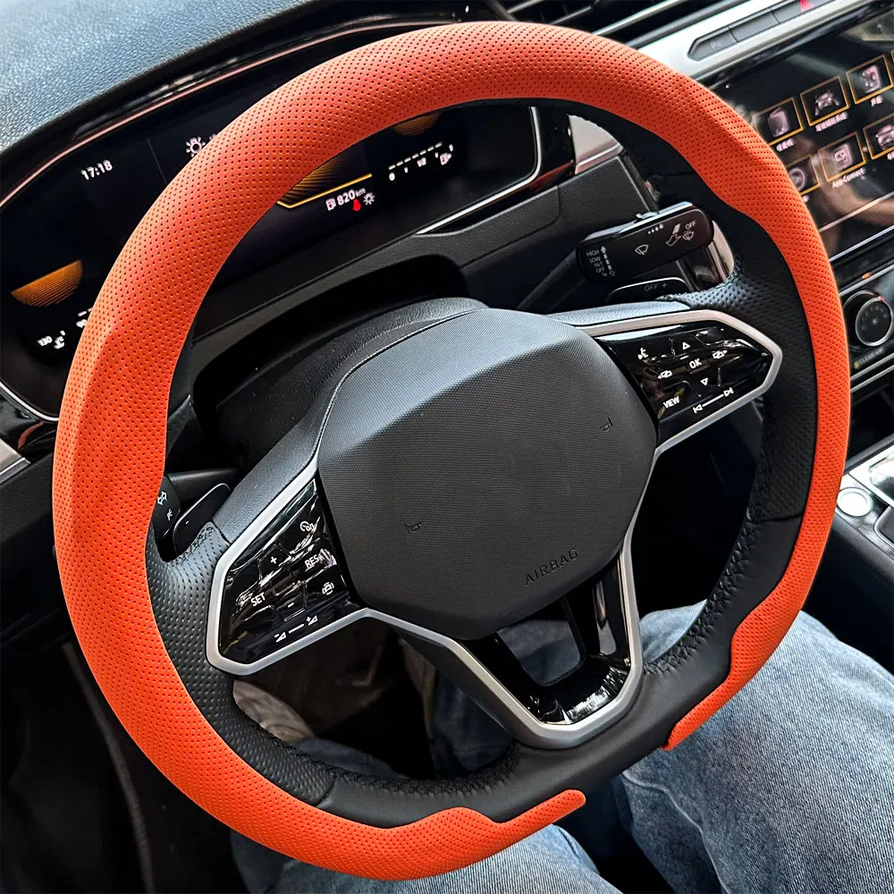 Leder D-Cut Auto-Lenkradbezug Ultra-Dünn Atmungsaktiv Rutschfest D-Form Sport Auto-Lenkradschutz Zubehör