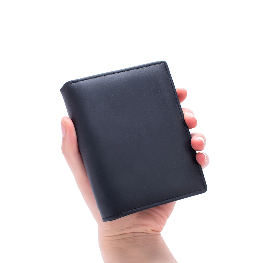 Leather Wallet Men's Genuine Leather Business Vertical Three-fold Credit Card Holder Zipper Coin Purse RFID Anti-theft