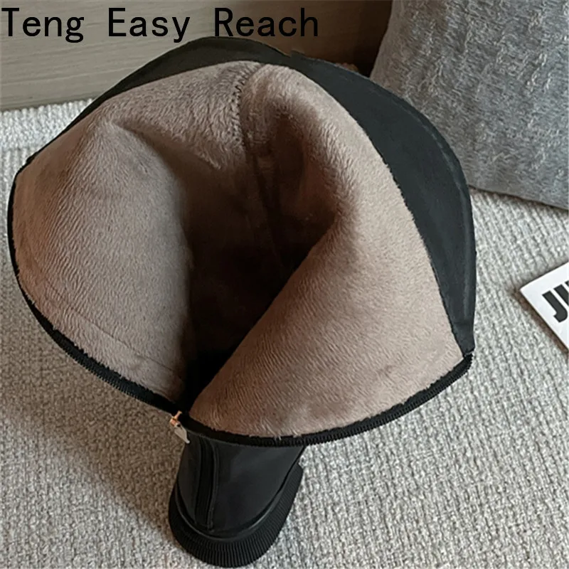 2022 New Winter Style with Fleece Medium Chunky Heel Knight Boots Women's Platform Boots High Heel Shorty Long Boots retro green