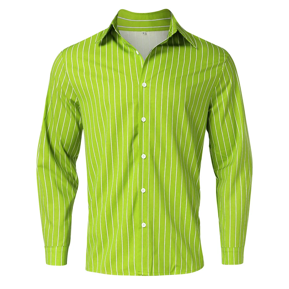 Striped Lapel Band Collar Button Down Mens Shirt Long Sleeve Button Down Dress Shirts for Men Casual Striped Tops