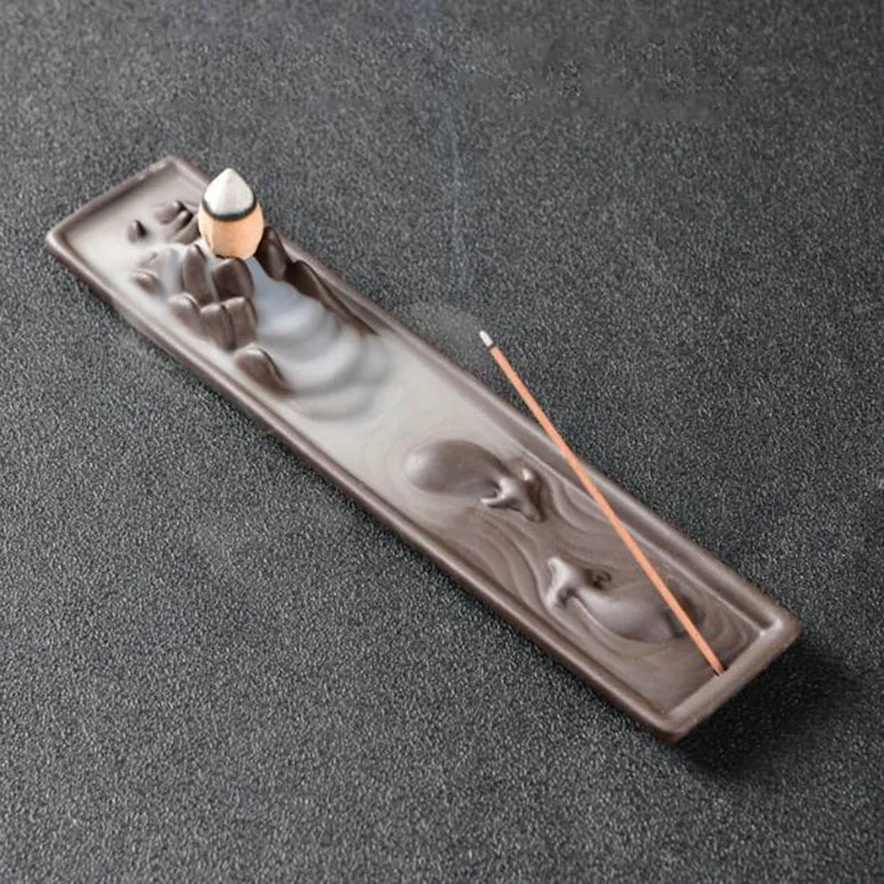 Ceramic Backflow Incense Burner brown with Incense Stick