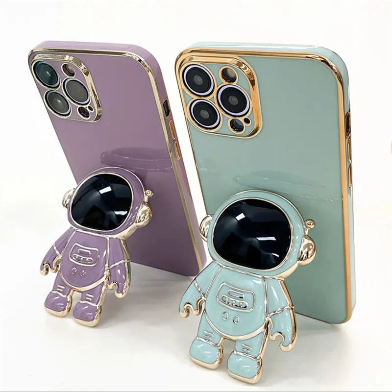 Cute Cartoon Electroplated Astronaut Phone Case For iPhone 11 12 13 Pro Max XS X XR 7 8 Plus 13 Shockproof Bumper Bracket Cover best iphone 12 mini case