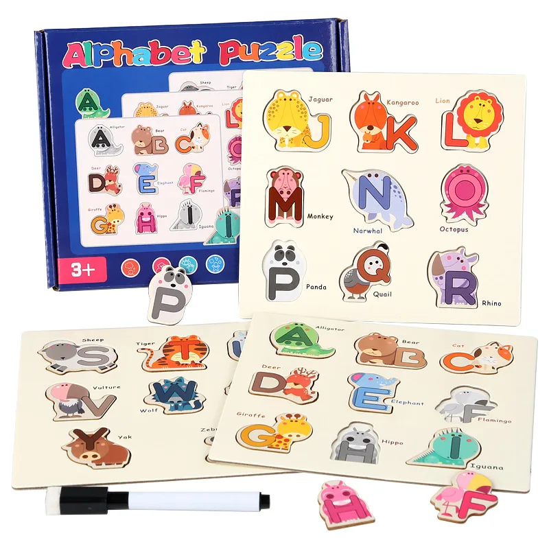 

Multifunctional Alphabetic Puzzles Reused Handwritten Cards Montessori Table Game Wooden Educational Toys for Children