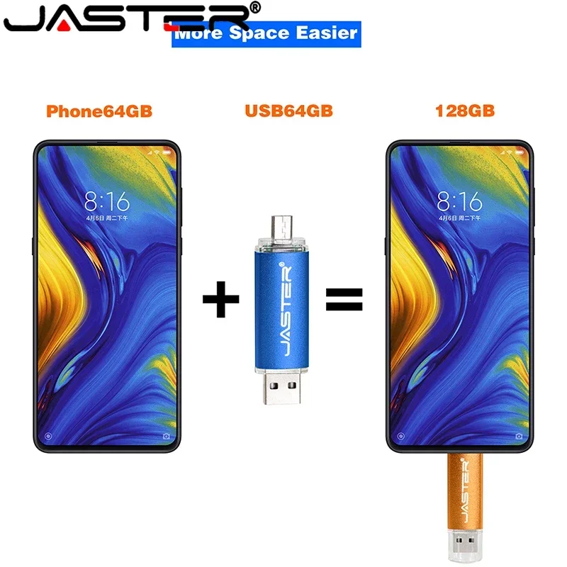 JASTER Free TYPE-C adapters USB 2.0 Flash Drive 128GB Metal Pen Drive 64GB Wholesale 2ni1 Memory Stick 32GB Real Capacity U disk