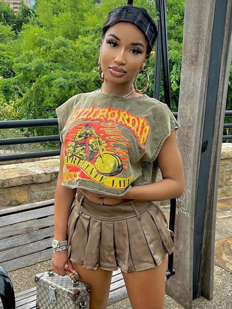 

Оптовая продажа 2023, одежда y2k, уличная одежда, серые футболки с круглым вырезом, повседневные свободные футболки без рукавов с рисунком, летние футболки