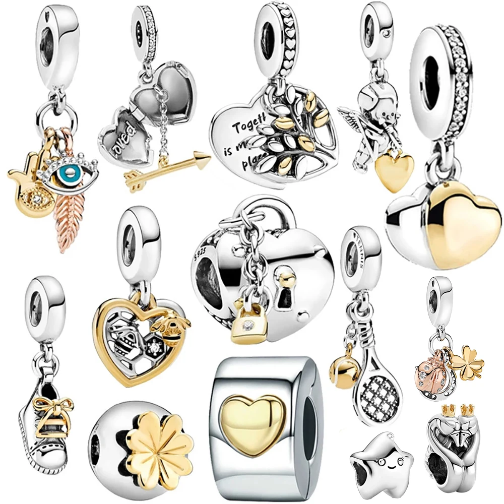 925 Sterling Silver Beads Angel Wings Swan of Love Heart Charms Fit Original Pandora Bracelets Women DIY Jewelry Gift Bracelet