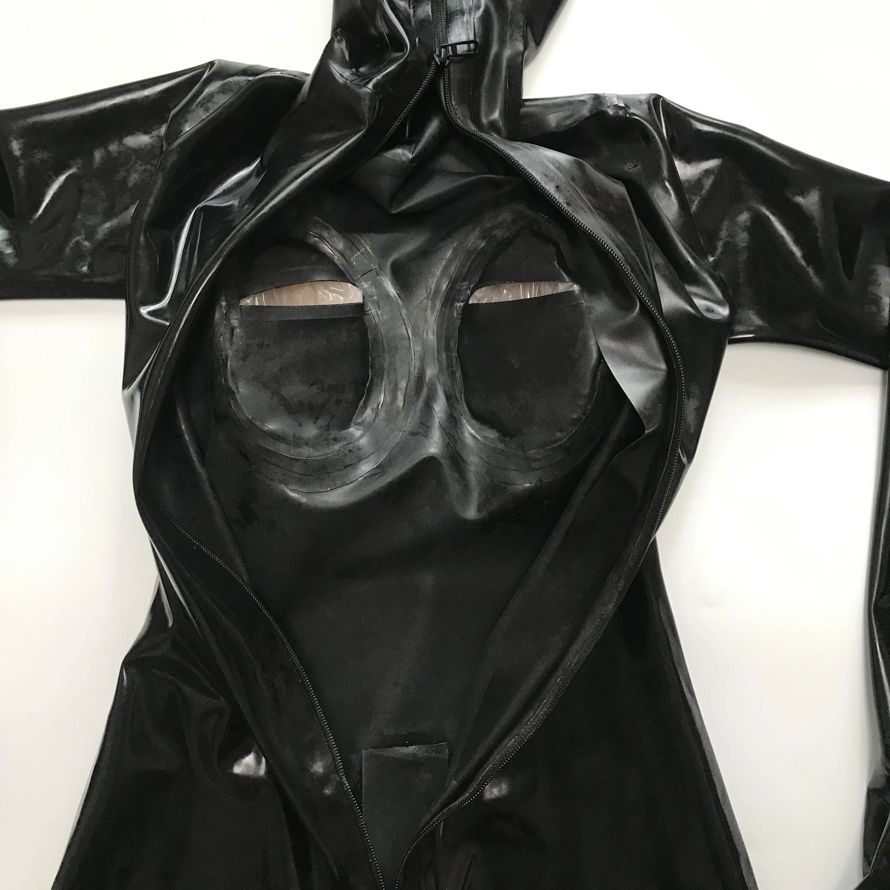 Sexy Fetish Latex Catsuit Fake Silicone Breast Pocket 3d Bust Bodysuits Back Zip Cross-Dresser men bodysuit jumpsuit