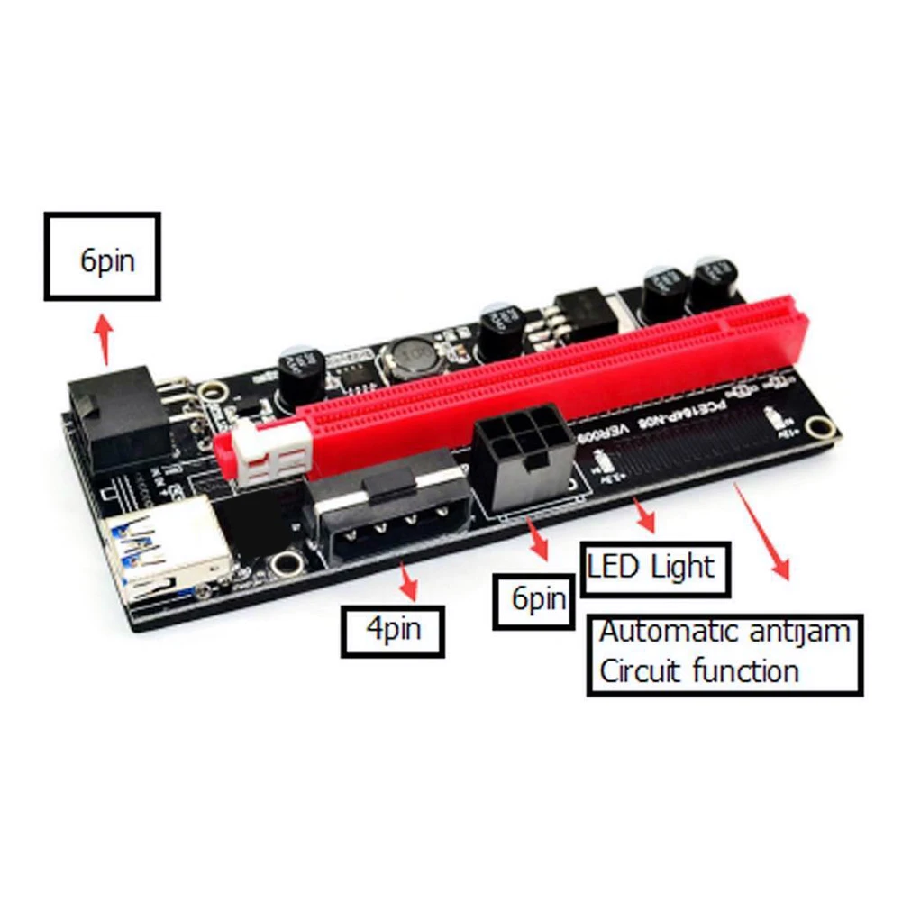 Ver009S PCI-e 라이저 Ver 009S PCI 익스프레스 1X-16X 어댑터, USB 3.0 데이터 케이블, SATA 15 핀-6 핀 전원 케이블, 130x44x5mm