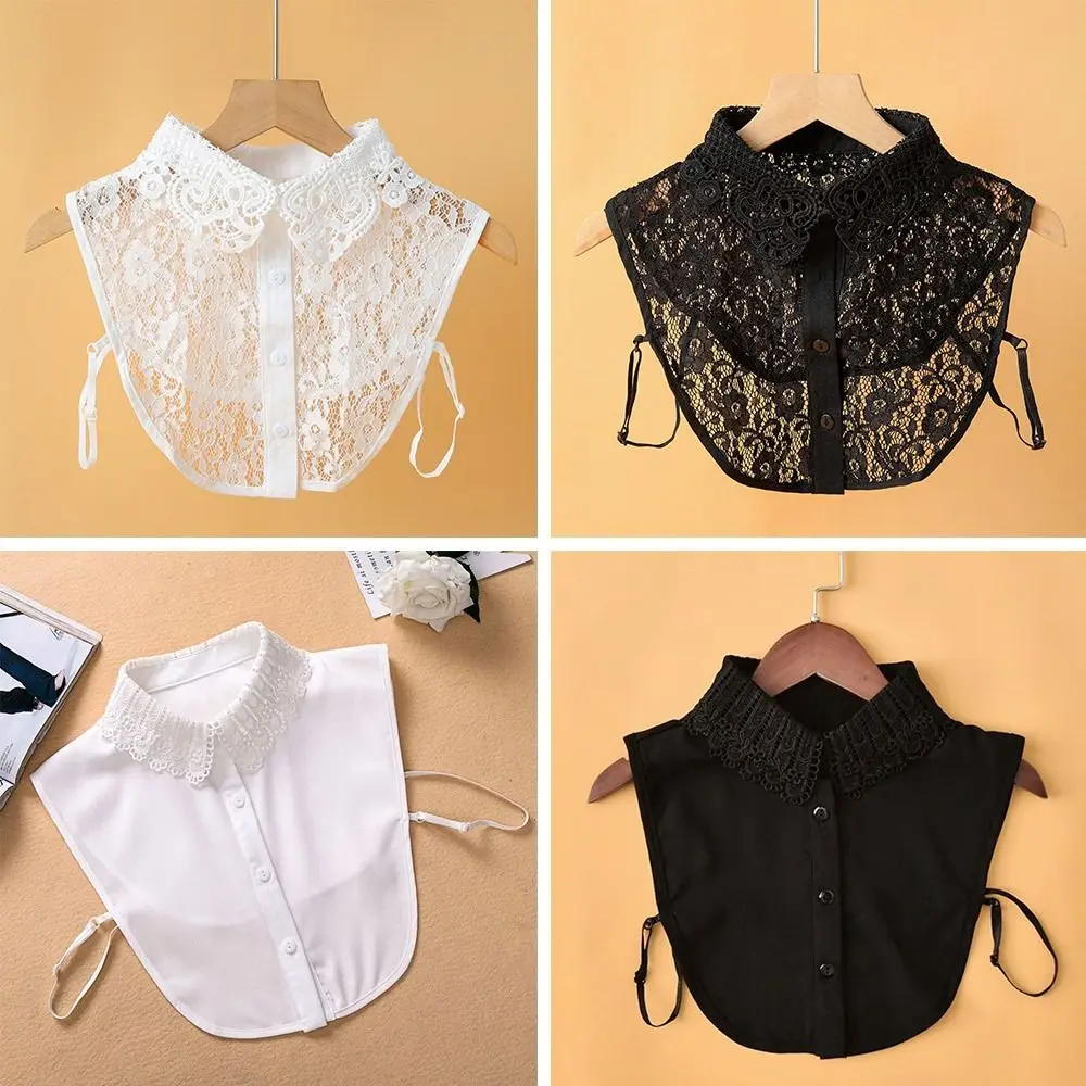 레이스 가짜 칼라 넥 스카프, DIY 라펠 하프 셔츠, 분리형 가짜 칼라, 여성 소녀