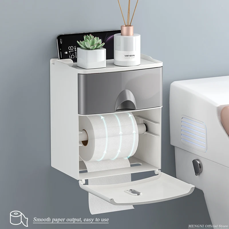 MENGNI Toilet Paper Holder Waterproof Tissue Storage Box Wall Mount Roll Organizer Bathroom Accessories Set toilet paper holder,wet tissue storage box,tissue storage box,tissue box,tissue dispenser