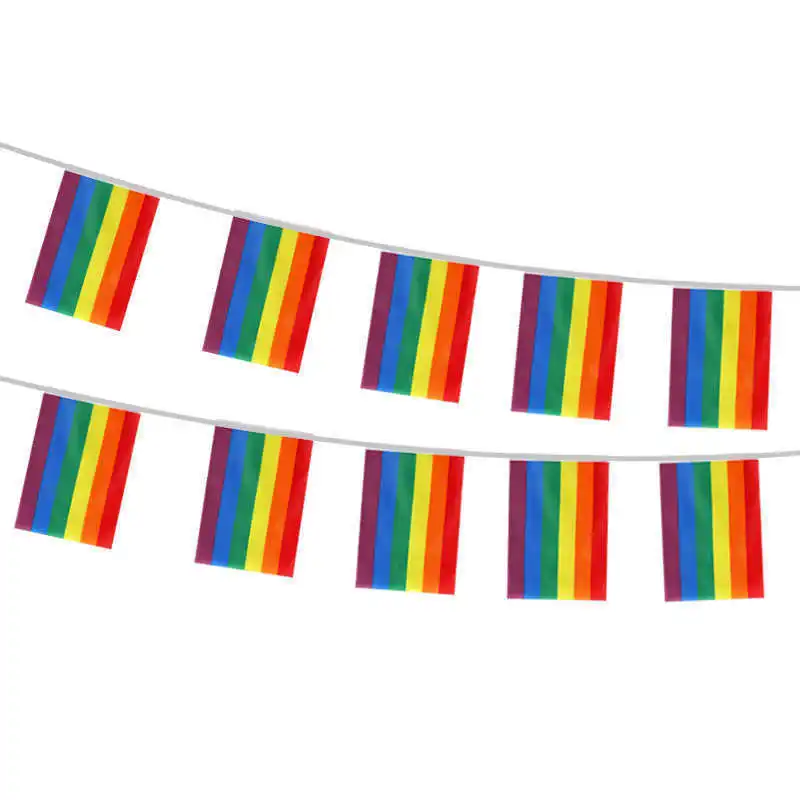 

25PCS Rainbow Flag Lesbian Gay Pride LGBT 14x21cm Polyester Printed 6M Home Party Decorative Hanging String Flags Banners