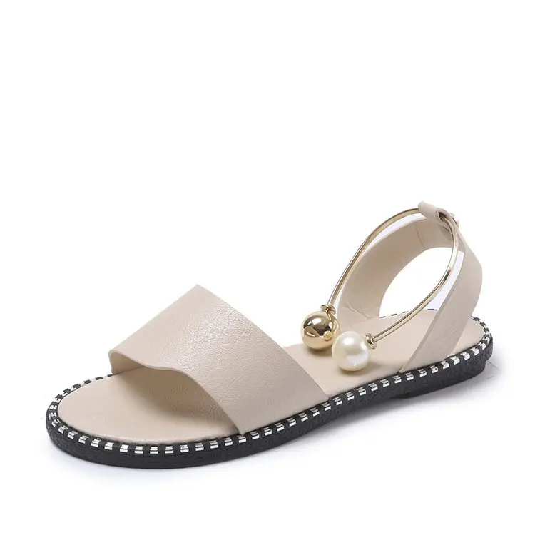Summer Women Beaded Pearly Sandals Slippers Shoes Ladies Flats Sandals Flip Flop Casual Flat Slingback Shoes