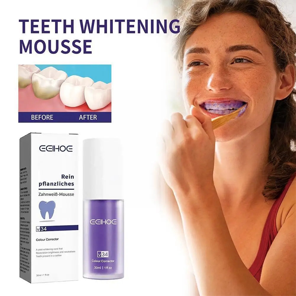 

1pc 30ml Purple Color Corrector Teeth Toothpaste V34 Whitening Effective Cleaning Whitening Toothpaste Product Teeth Mousse N5W3