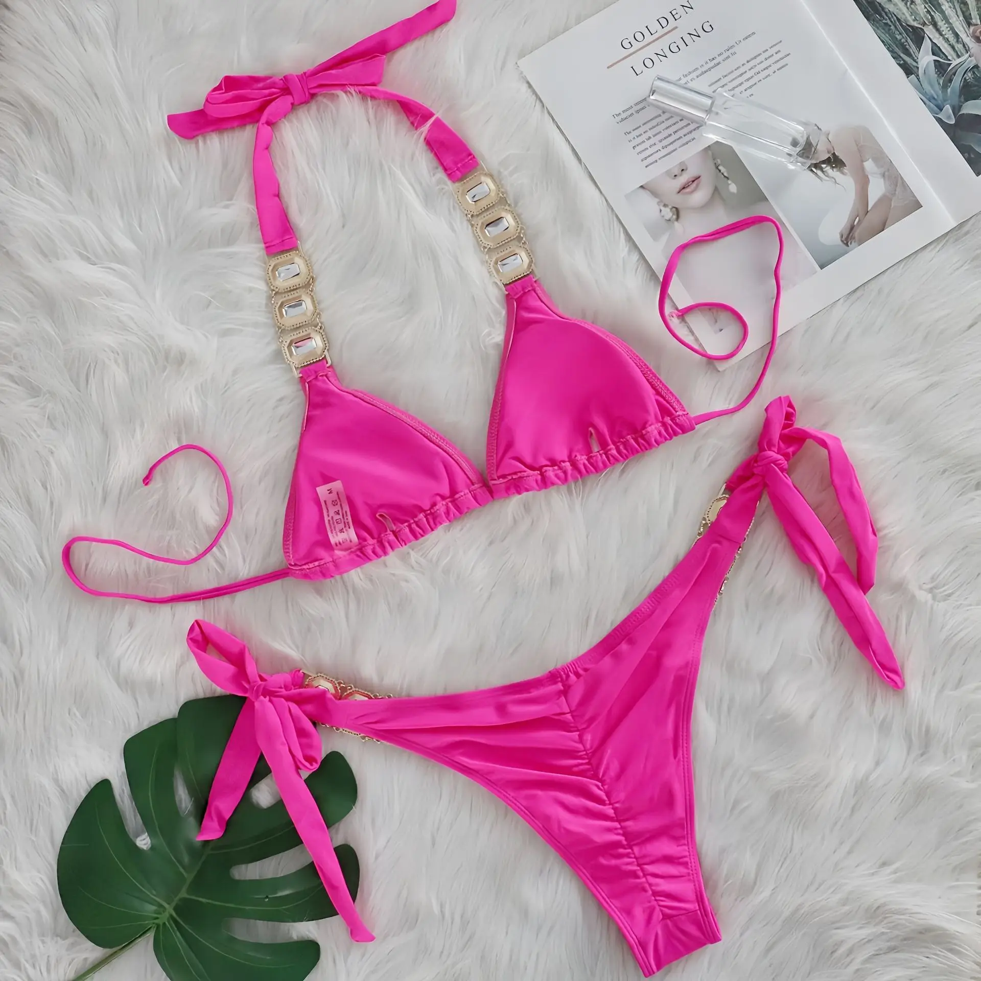 Rhinestone String Bikini - Womens Sexy 2 Piece Swimsuit for Beach Vacation