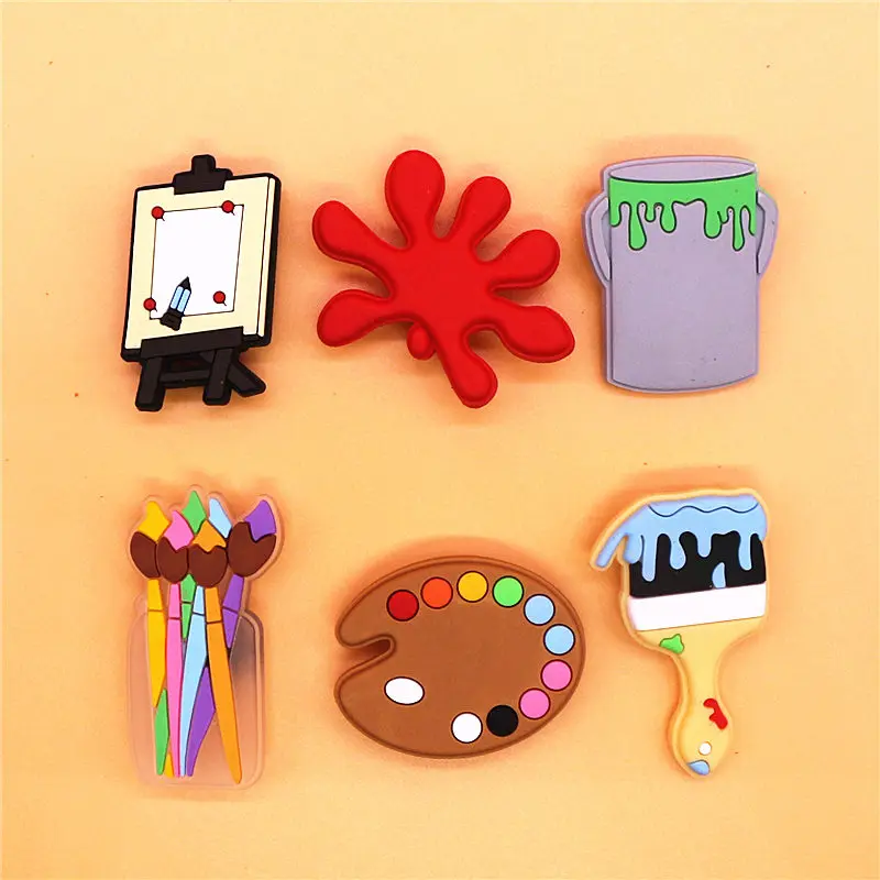 그림 스타일 신발 매력의 6pcs 팩 청바지 매직 신발 배지 버클 유화 PVC 신발 상단 장식 방해 핀