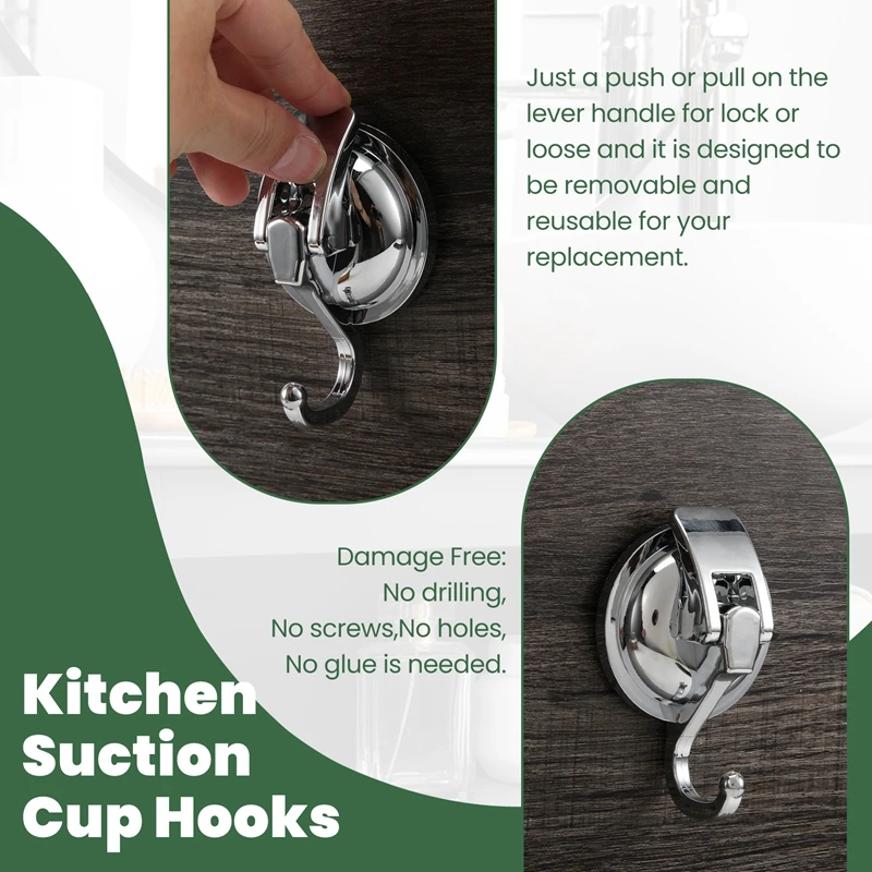 Heavy Duty Vacuum Suction Cup Hooks (2 Pack) For Kitchen Bathroom Restroom Organization