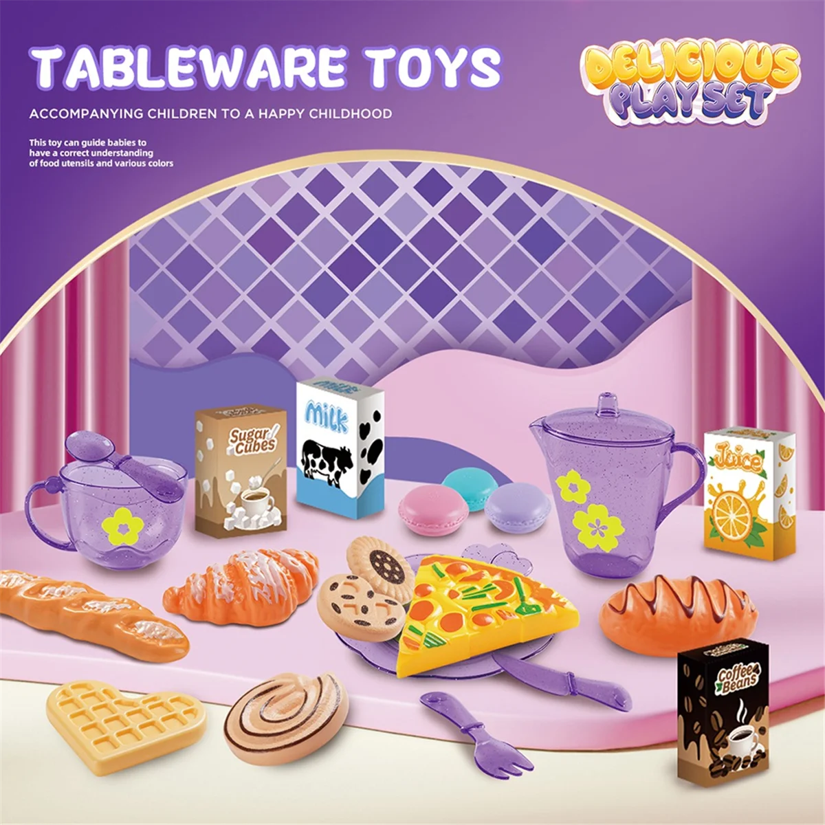 BAAU 33pc Play House Kitchen Toy Set Children Tea Play Set for Kids, Role Playing Toy with Dessert and Tableware