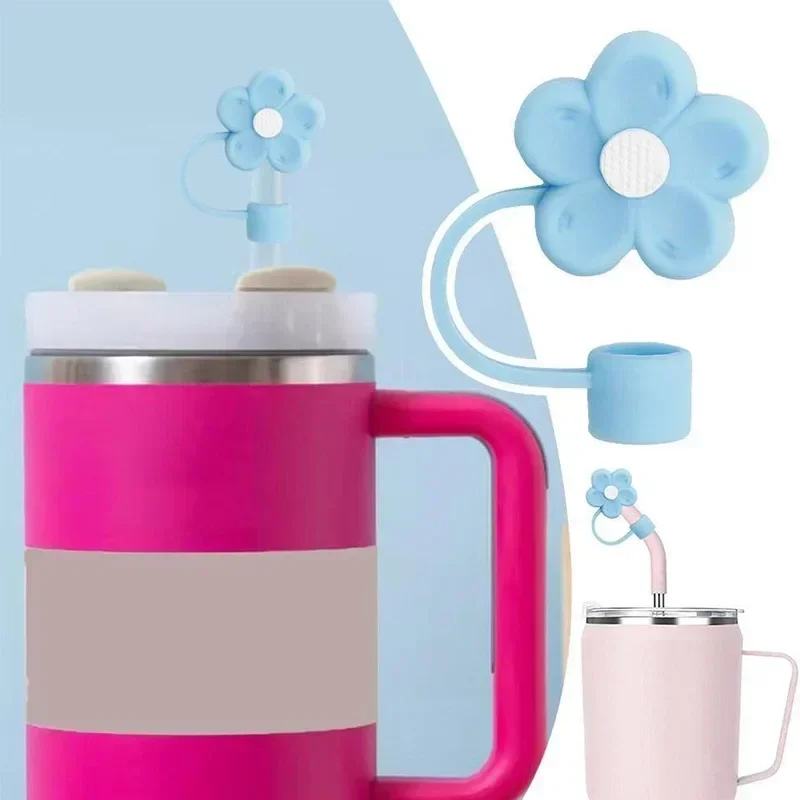 2025 New Flower Silicone Straw Covers for Stanley Cup 40oz 10mm Tumbler Cups Splash Proof Straw Toppers Kawaii