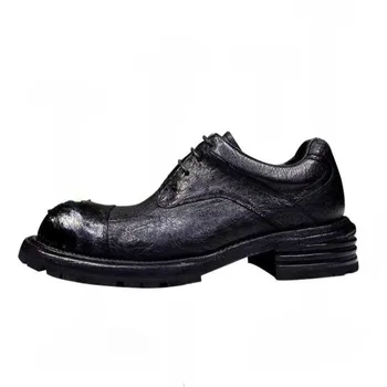 British Style Genuine Leather Casual Formal Shoes Men Handmade Trendy Breathable Work Outdoor Business Derby Shoes Male Youth