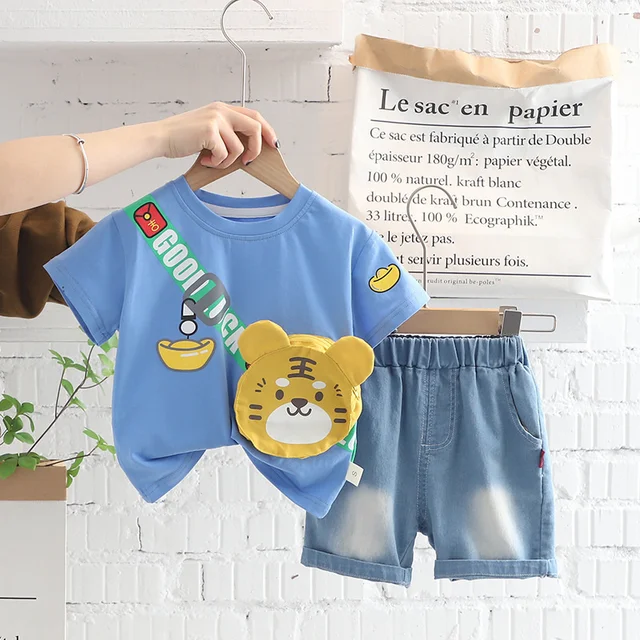New Summer Baby Clothes Suit Children Fashion Boys Girls Cartoon T-Shirt Shorts 2Pcs/set Toddler Casual Clothing Kids Tracksuits Blue