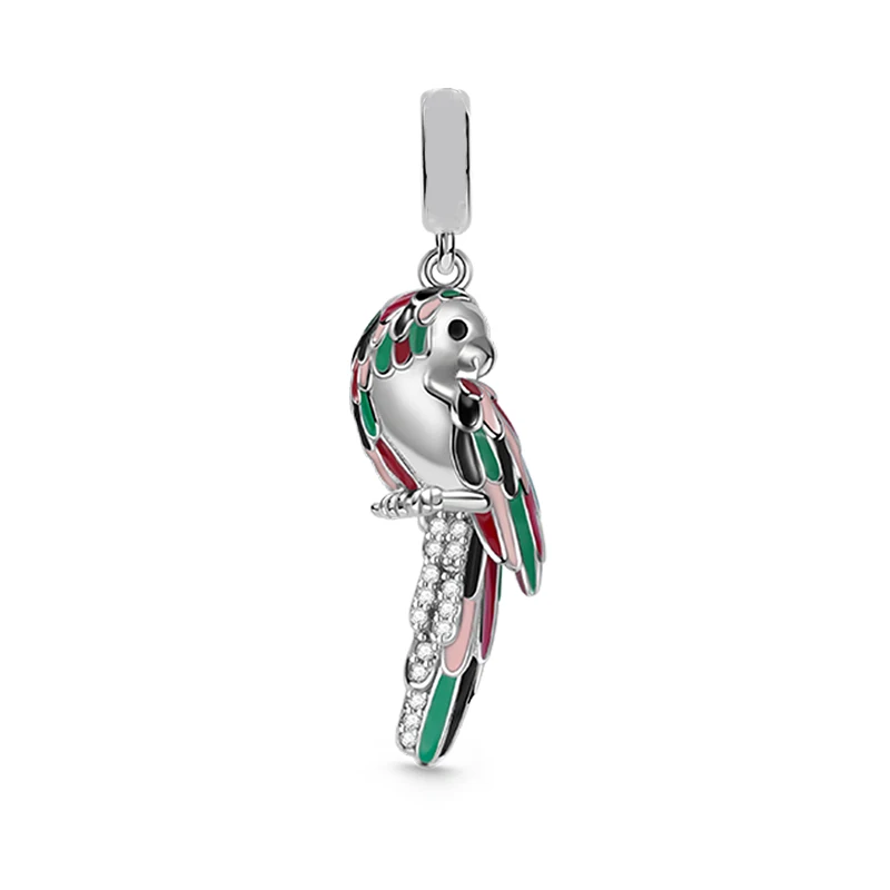925 Sterling Silver Parrot Pendant Dangle Charm Fit Original Pan Charm
