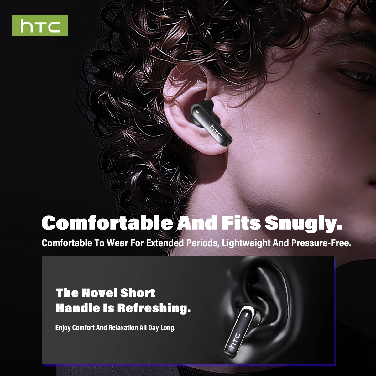Wireless Headphones Bluetooth HTC NE70 Earphones Microphones Earbuds AI Translator 30Hours of Battery Life Full HD LCD Display 5