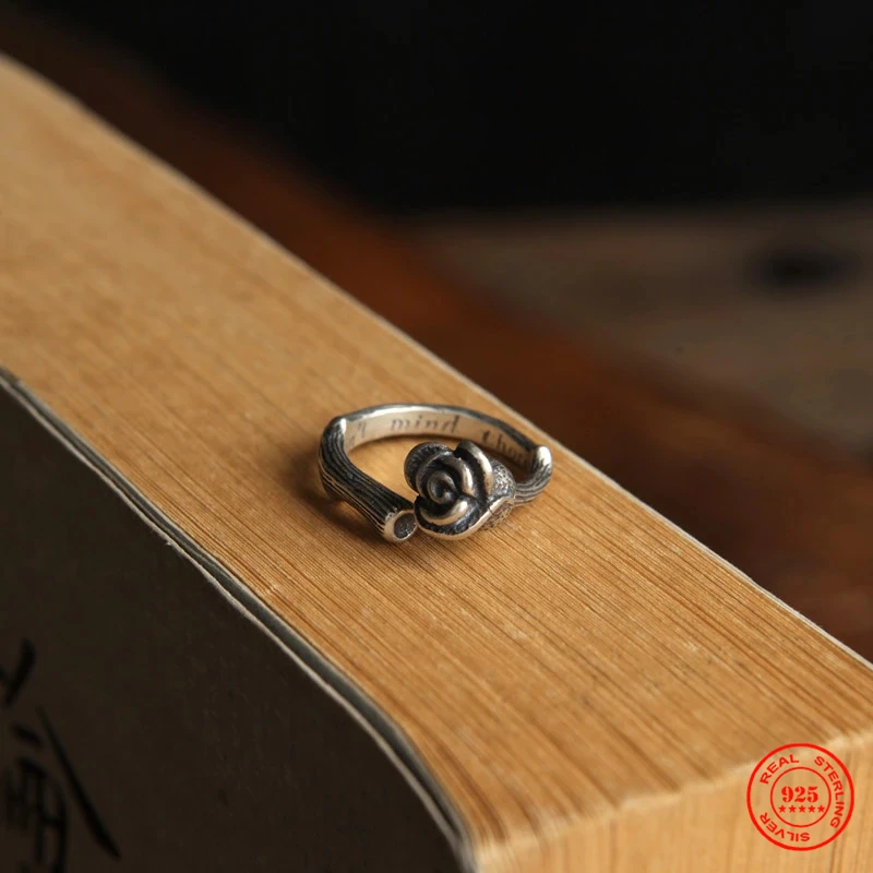 

YIZIZAI 100% 925 пробы Серебряное Винтажное кольцо с цветком розы унисекс в классическом стиле панк Регулируемые кольца без аллергии ювелирные изделия в подарок