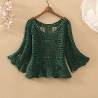 2023 New Summer Fashion Comfortable Lace Hollow Mesh Hook Flower Pullover Women's Knitwear Temperament Loose Femme Knitwear