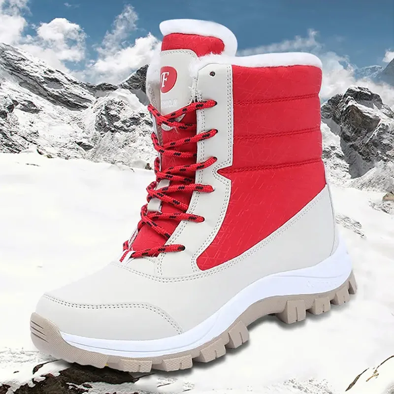 Sapatos de inverno quente mulher ao ar livre sapatos de caminhada alta tubo confortável respirável botas casuais mais veludo anti-derrapante botas