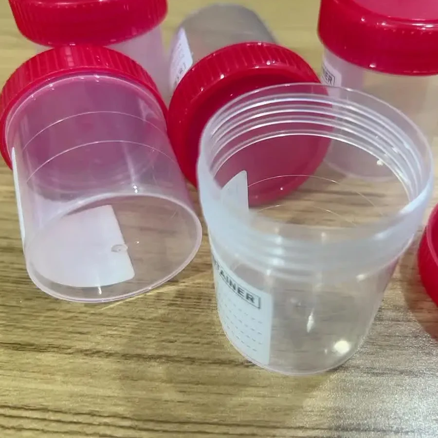 5pcs 60ML Urine Collection Specimen Bottle Sample Top Cup Pot Container Disposable Sampling Sputum Cup with Lid ,scale, Label