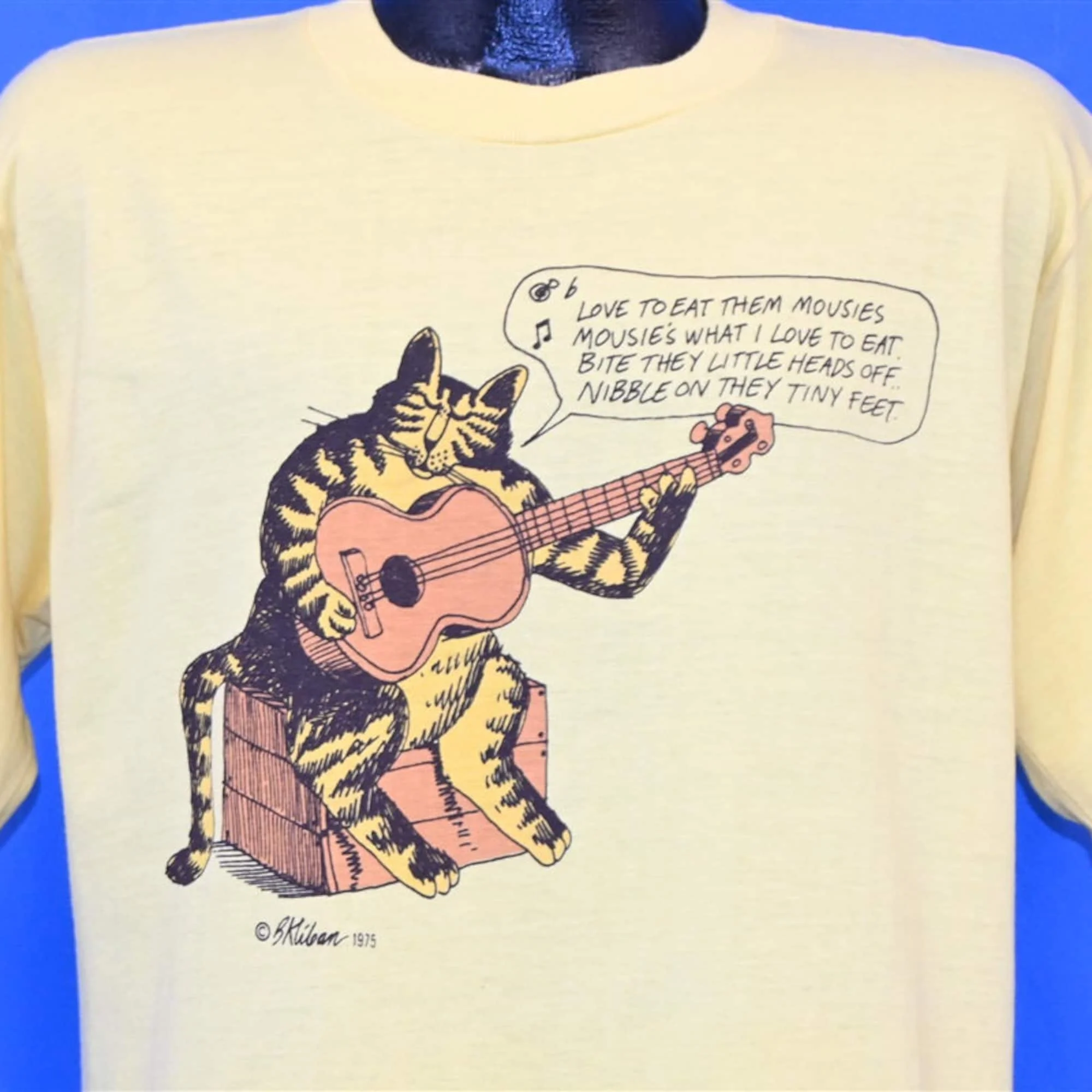 70S Kliban Fat Cat Blues Guitar Music Song Mouse Crazy T Shirt Extra Large