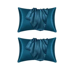 Luxurious Silk Pillowcase for Hair and Skin - Silky Satin Comfort and Elegant Home Decor (2pcs Peacock blue)