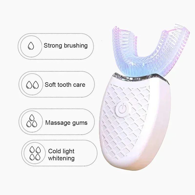 USB Rechargeable U-Shaped Electric Toothbrush Automatic Sonic 360° Silicone Head Waterproof Oral Care Daily Tool