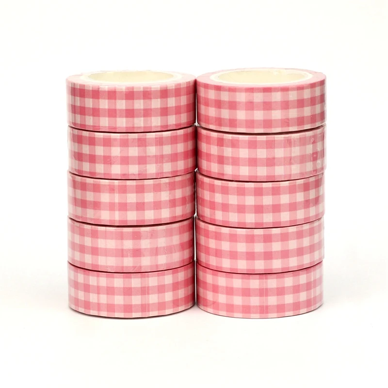 새로운 대량 10 개/몫 장식 귀여운 캔디 컬러 격자 무늬 Washi 테이프 Scrapbooking 저널링 접착 마스킹 테이프 편지지 세트