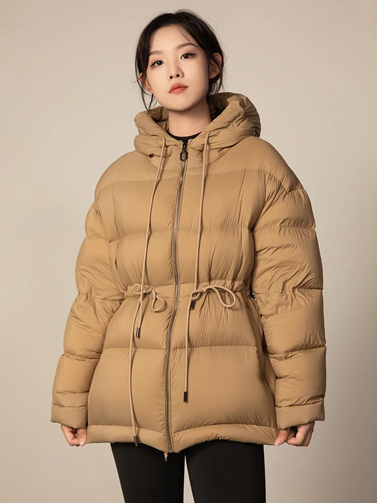 

Зимняя женская куртка с капюшоном, тонкая теплая утепленная длинная куртка-пуховик, женская повседневная куртка в Корейском стиле на белом утином пуху, парки
