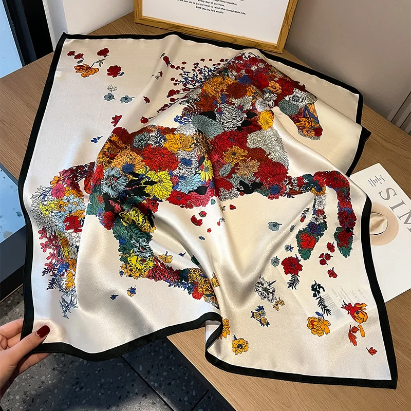 

100% натуральный шелк 70*70 см Echarpe бандана лошадь квадратный шарф атласная шаль Хиджаб Женская повязка для волос на запястье роскошный головной платок подарок