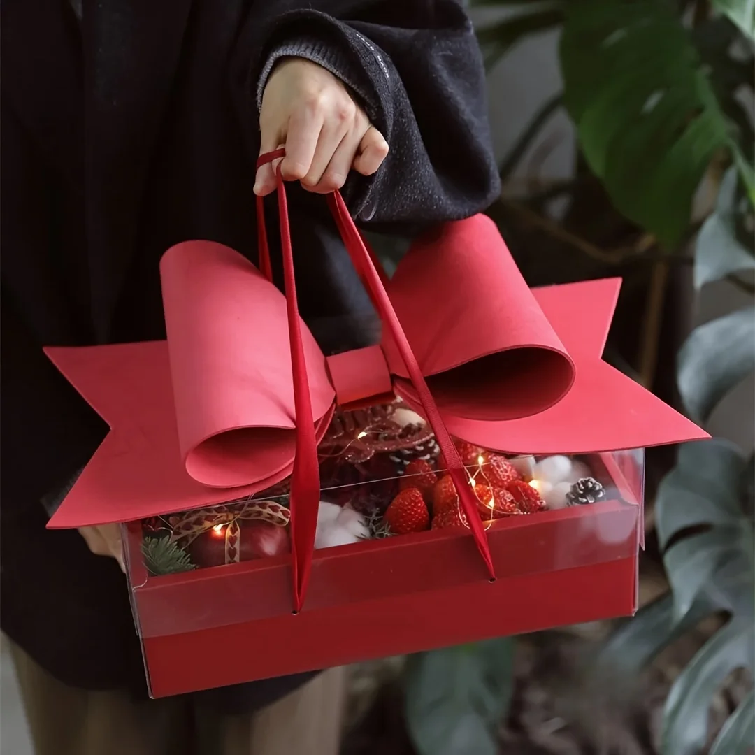 Blumenkuchen-Geschenkbox Transparente Obst- und Blumenbox Schleifenblumenbox Chinesischer Valentinstag Netzwerk-Rote Geschenkbox