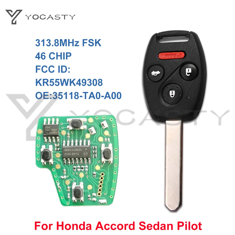 

Yocпластика KR55WK49308 дистанционный ключ-брелок от машины с чипом 46 313,8 МГц для Honda Accord Sedan Pilot 2008 2009 2010 2015
