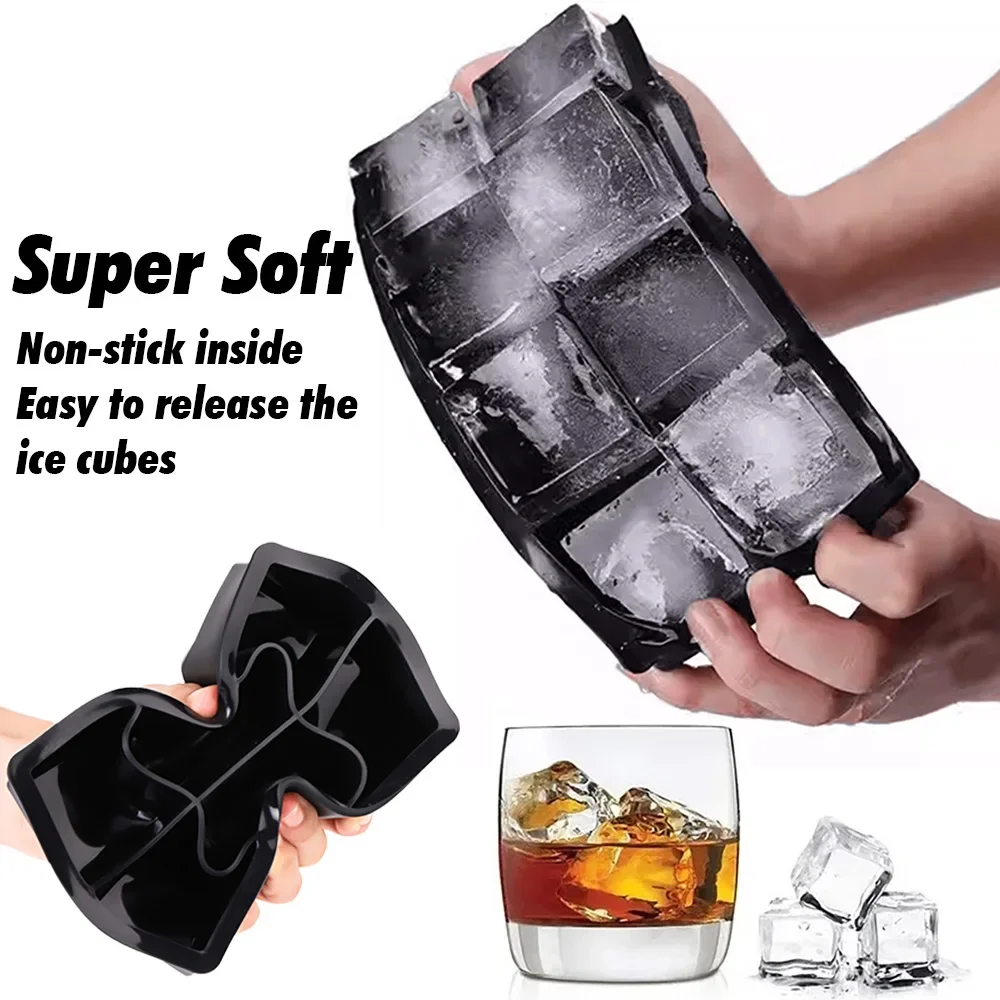 Large Ice Cube Tray with Lid Silicone Square Ice Cube Maker Ball Freezer Mold for Whiskey Cocktail Iced Coffee 4/6/8 Grids silicone ice cube tray