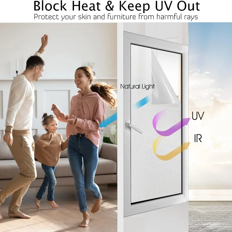 Window Privacy Film Frosted Privacy Decorative Film Heat and UV Resistant Anti-static Adhesive Free Small Office/home Office